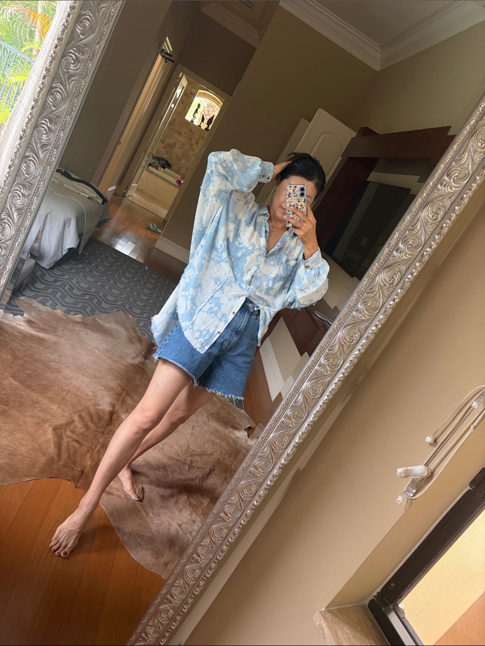 BDG Light Blue Tie-Dye Button Down Shirt